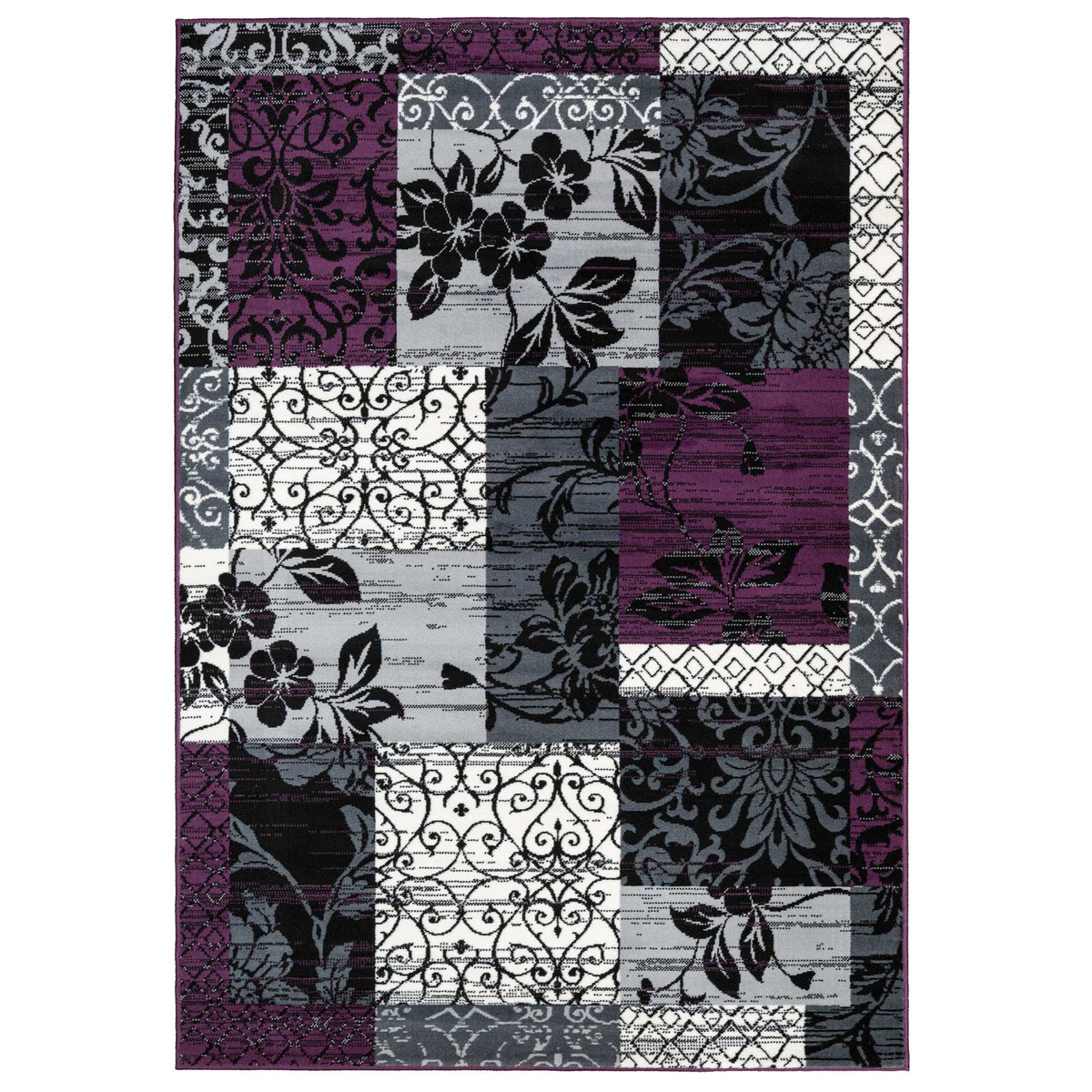 Purple Grey Modern Patchwork Bedroom Rugs