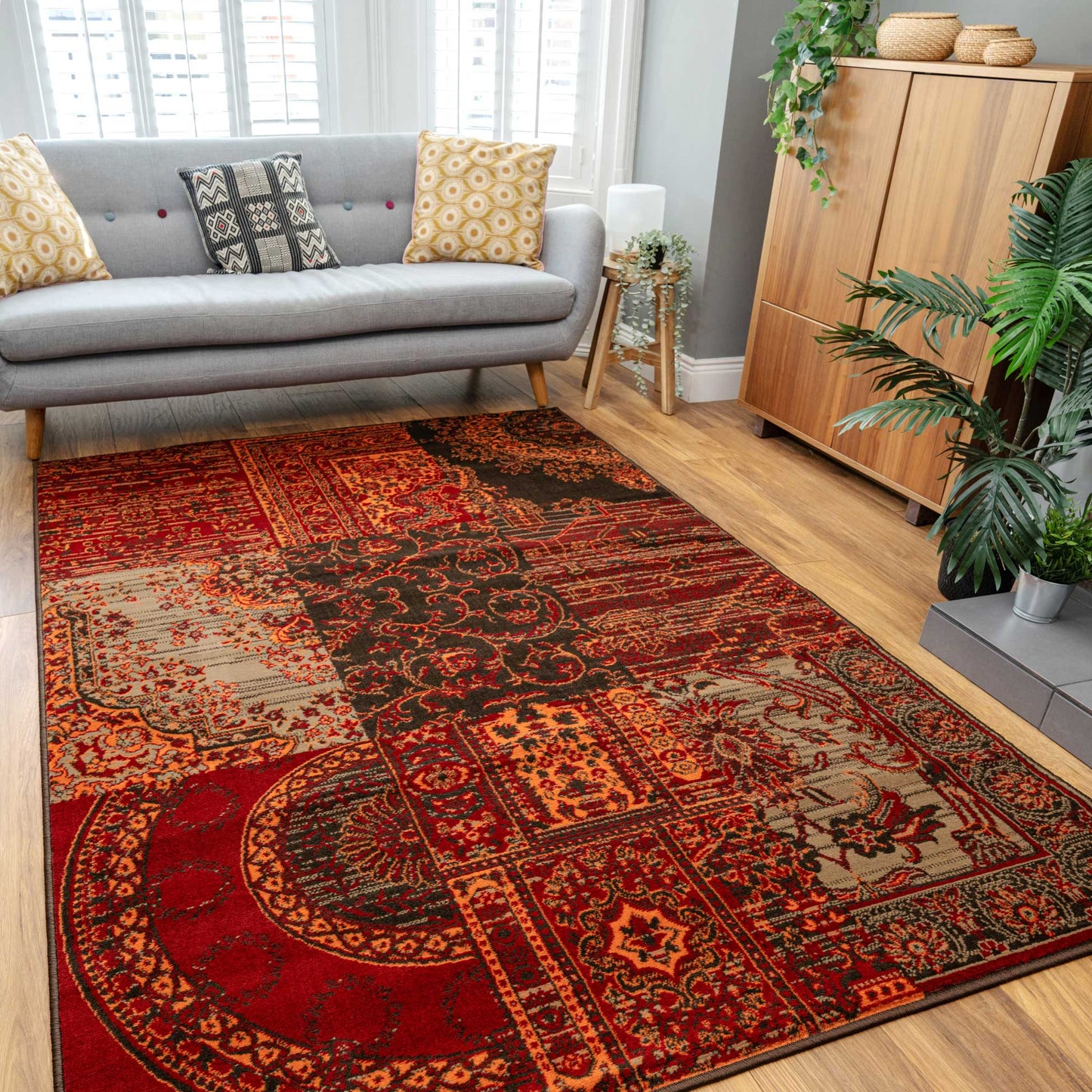 Patchwork Wine Living Room Rug | Living Room Rugs | Kukoon Rugs Online