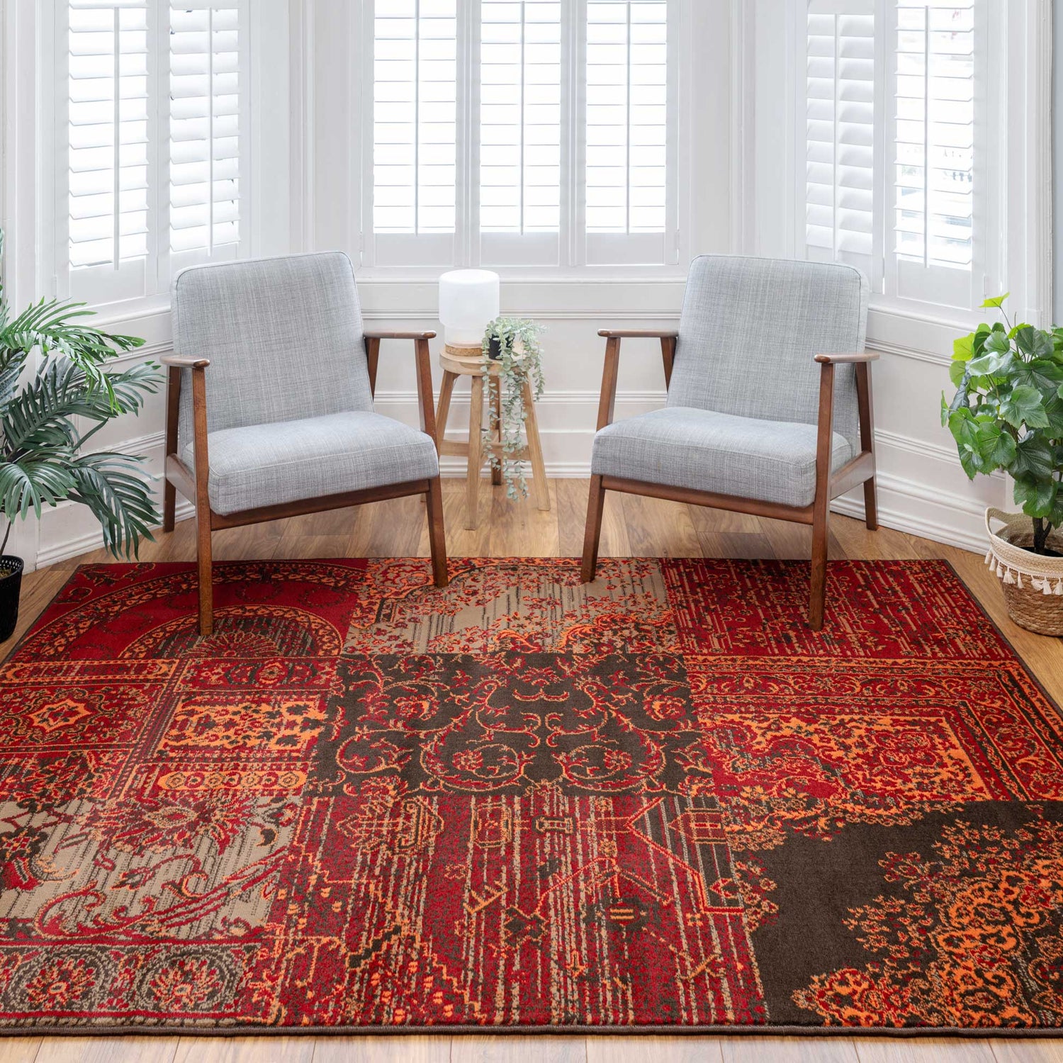 Patchwork Wine Living Room Rug | Living Room Rugs | Kukoon Rugs Online