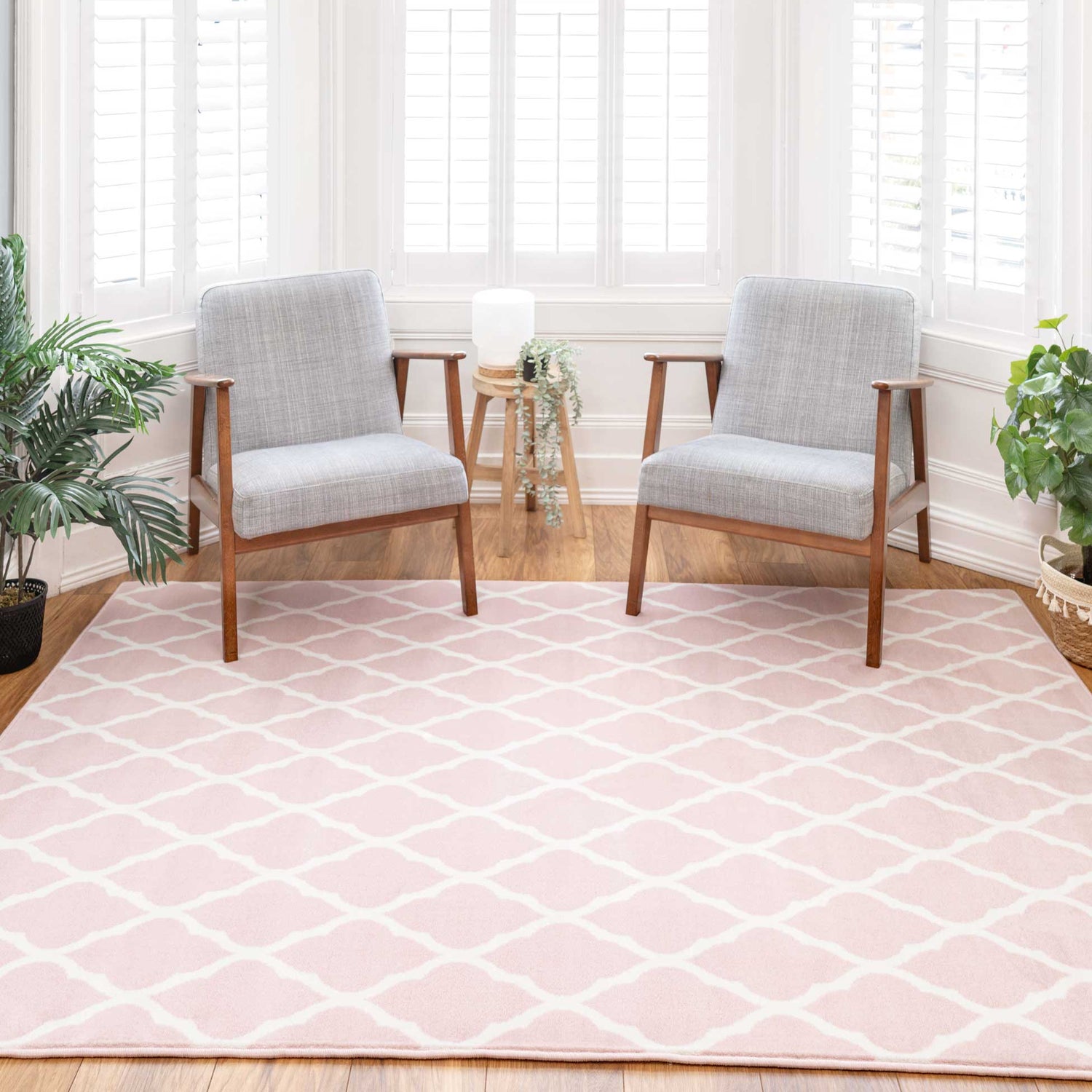 Pink Blush Moroccan Trellis Living Room Rug | Living Room Rugs | Kukoon ...