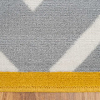 Grey Chevron Bordered Runner Rug