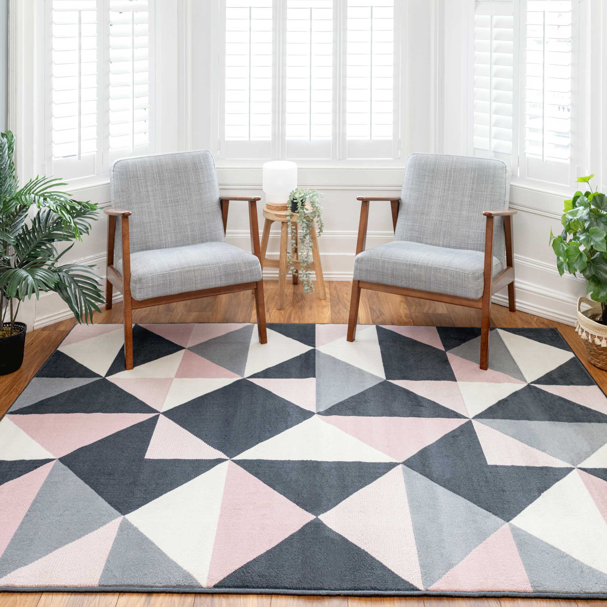 Pink Grey Diamond Geometric Living Room Rug