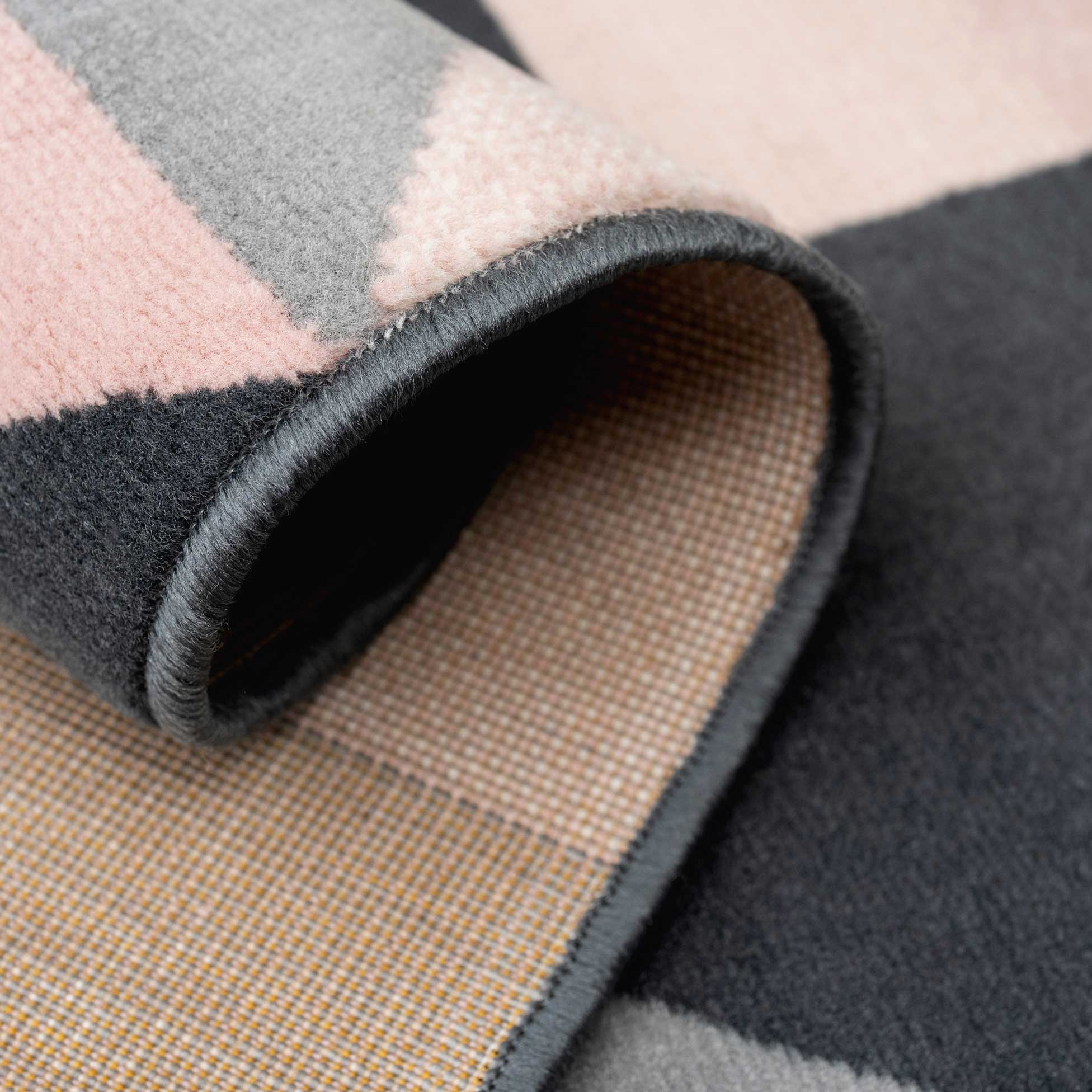 Pink Grey Diamond Geometric Living Room Rug