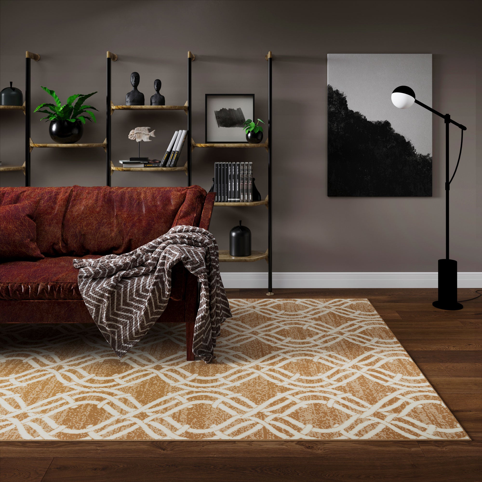 Beige Woven Trellis Living Room Rug