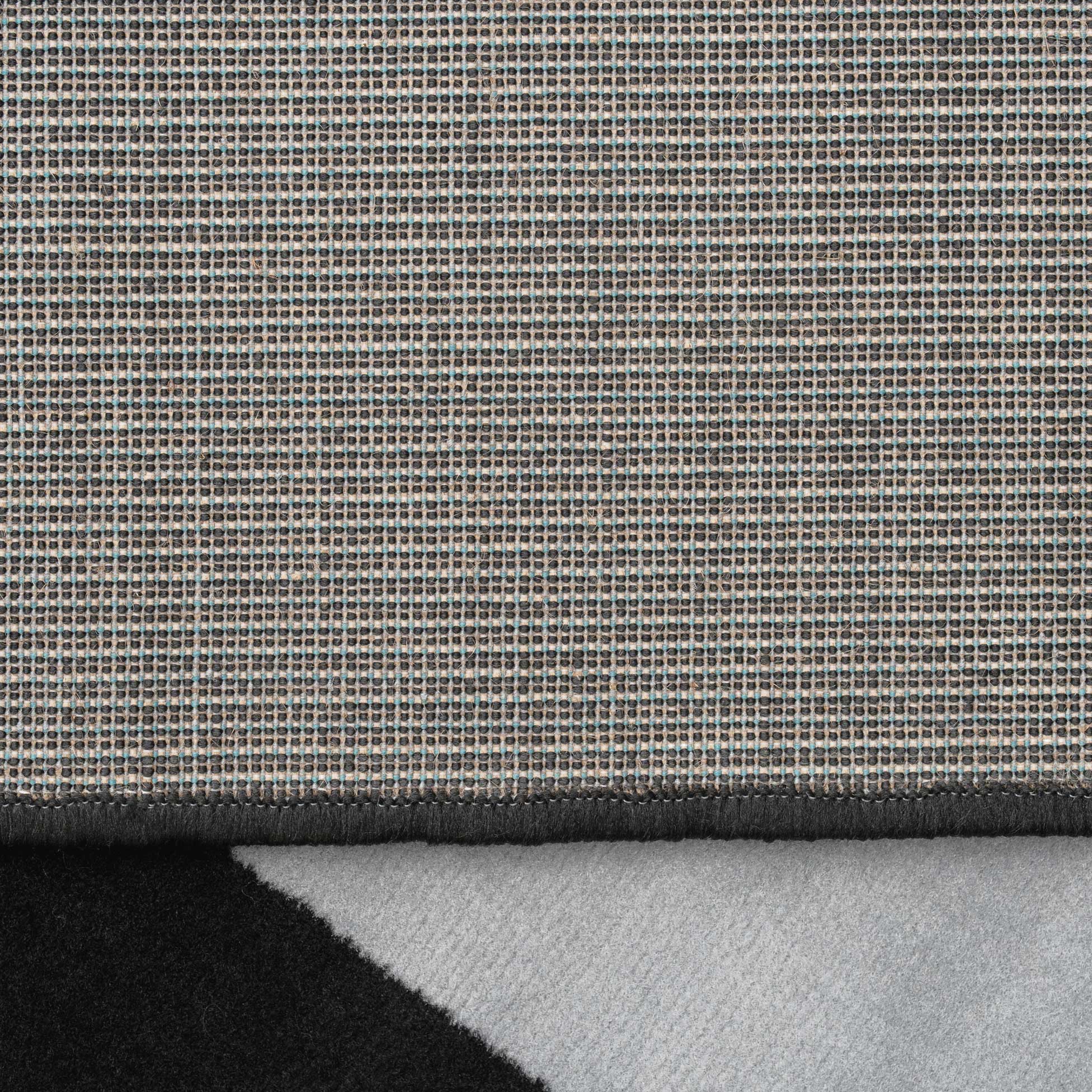 Geometric Bordered Black and Grey Runner Rug