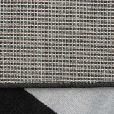 Geometric Bordered Black and Grey Runner Rug