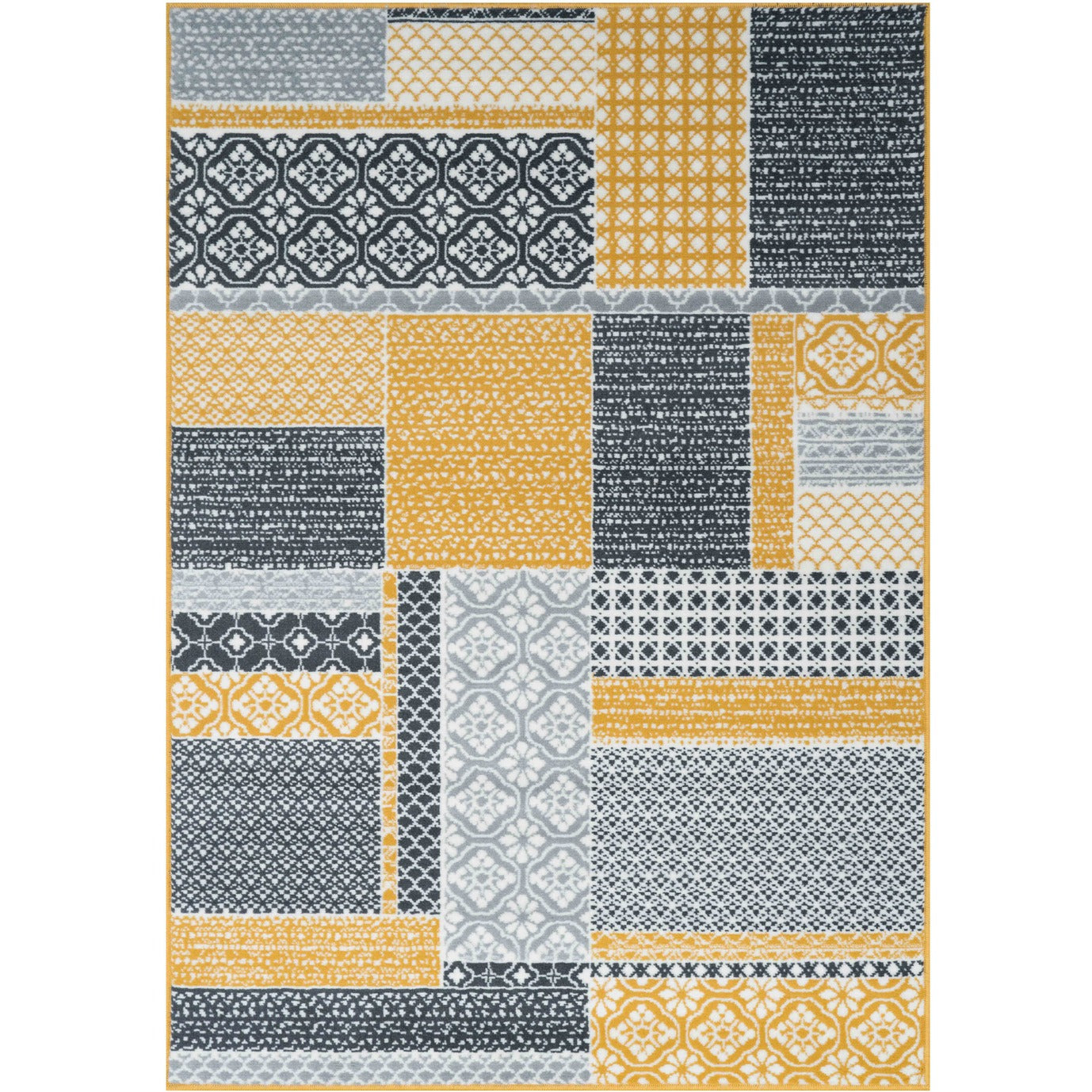 Ochre Grey Patchwork Rug | Living Room Rugs | Kukoon Rugs Online