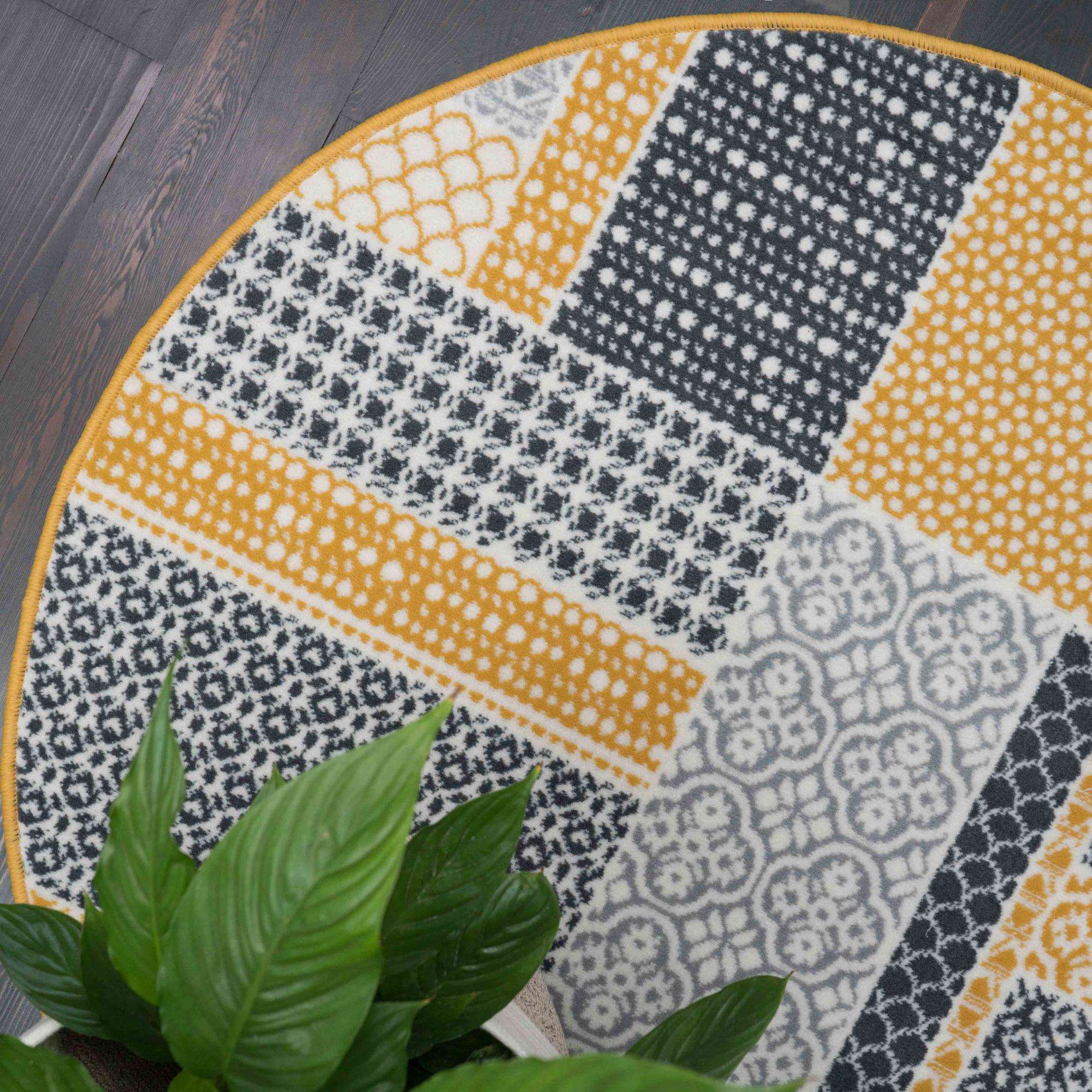 Yellow Grey Patchwork Hallway Runner Rug