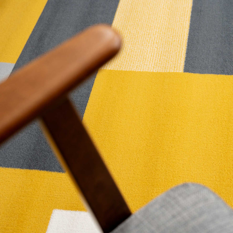 Yellow Grey Modern Geometric Bedroom Rugs