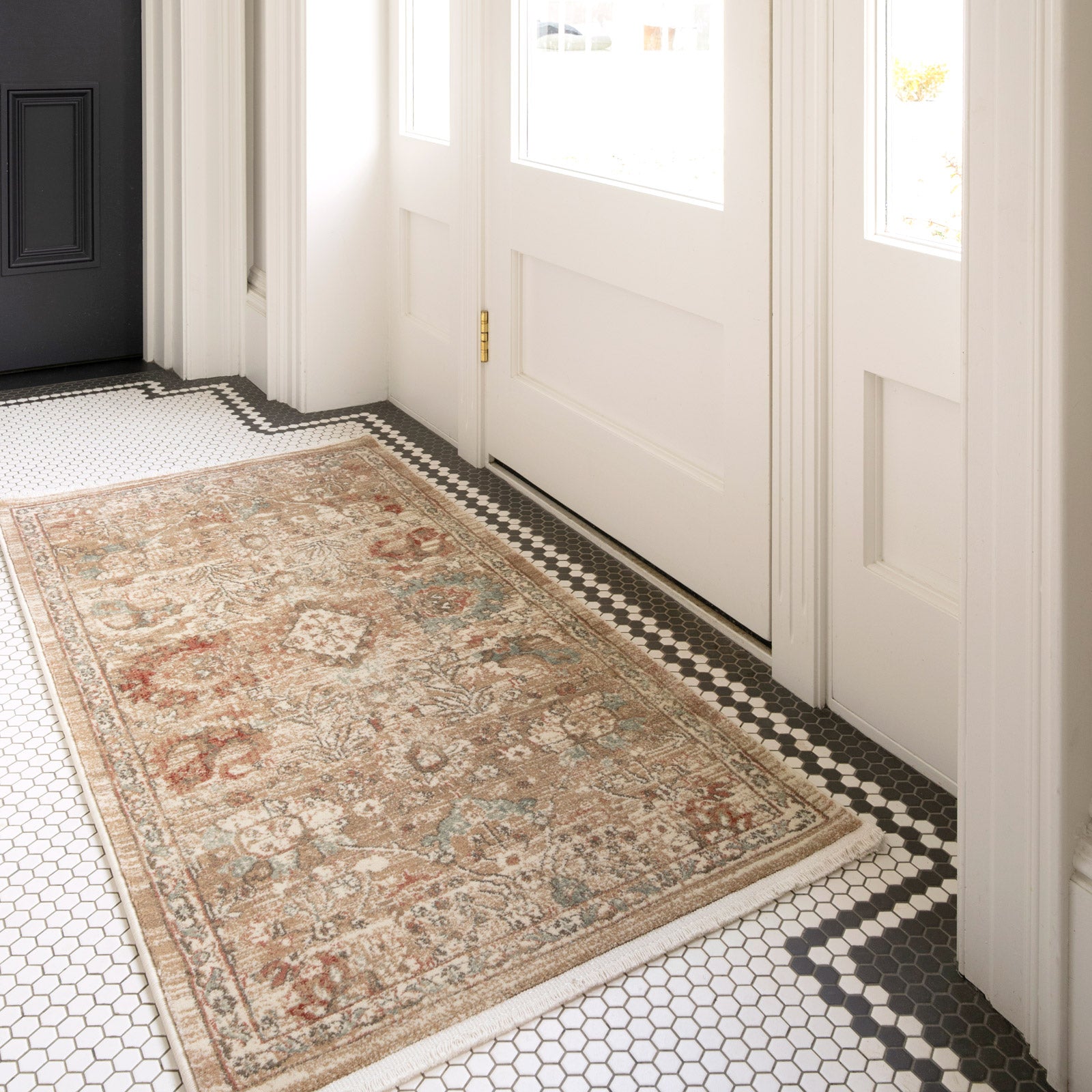 Rustic Floral Terracotta Rug - Dahlia