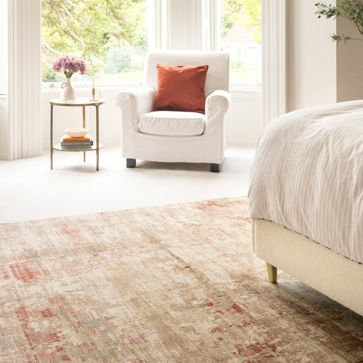 Plush Abstract Beige Orange Rug - Farah