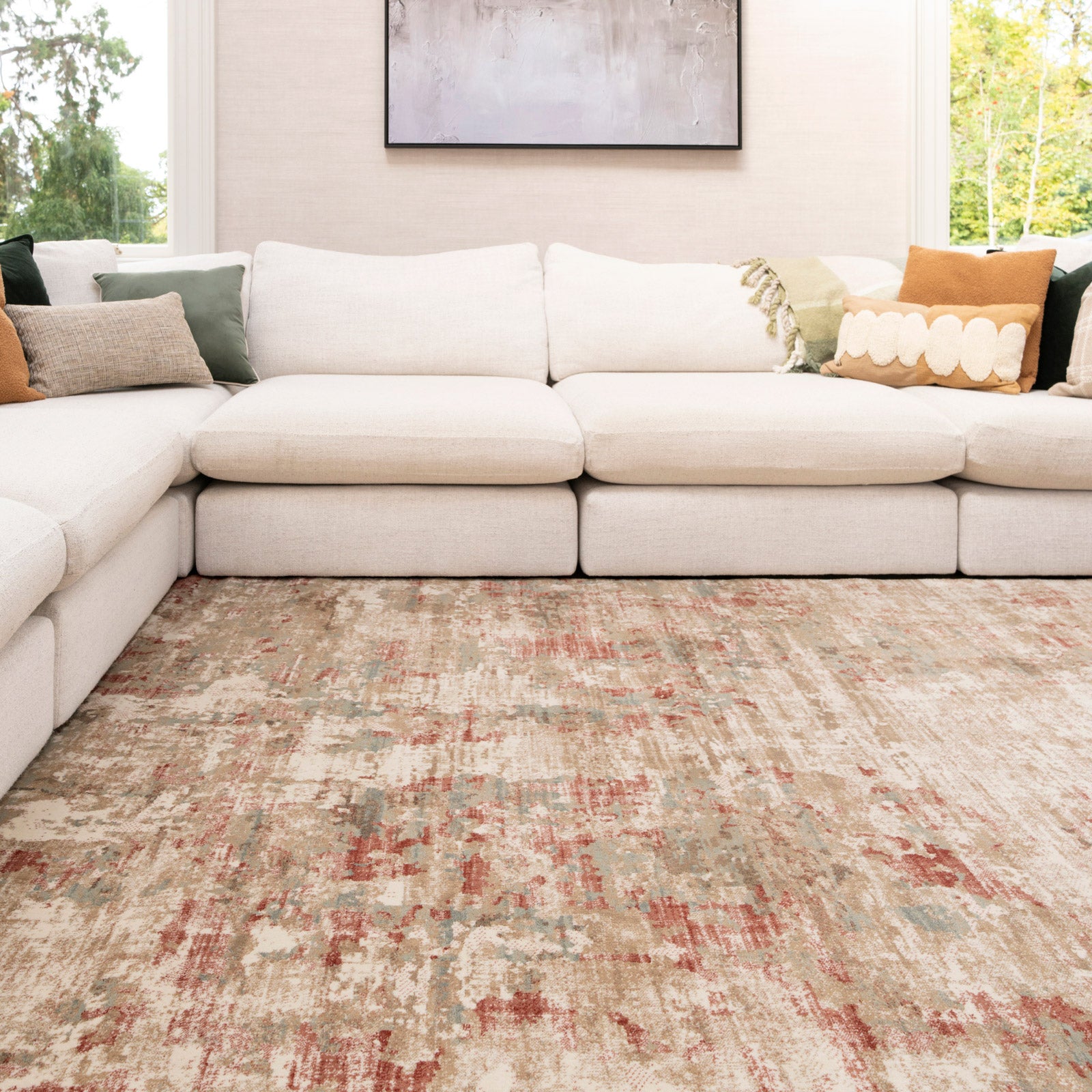 Plush Abstract Beige Orange Rug - Farah