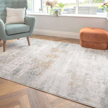 Modern Soft Grey Gold Distressed Abstract Living Room Rug