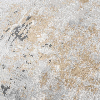 Modern Soft Grey Gold Distressed Abstract Living Room Rug