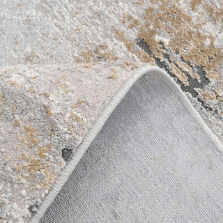Modern Soft Grey Gold Distressed Abstract Living Room Rug