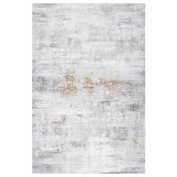 Modern Soft Grey Gold Distressed Abstract Living Room Rug