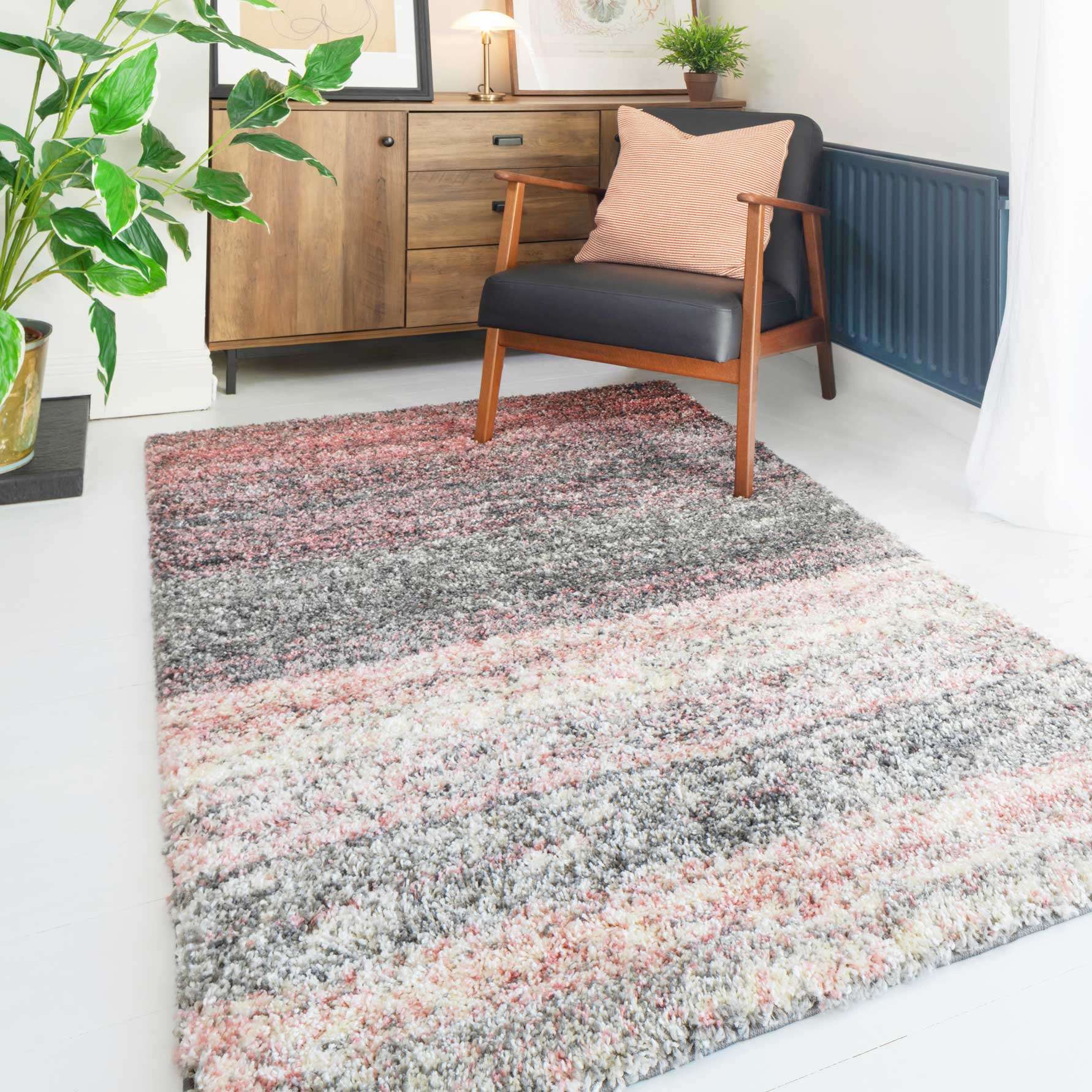 Blush Pink Stripe Shaggy Rug