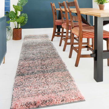 Blush Pink Stripe Shaggy Rug