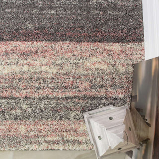 Blush Pink Stripe Shaggy Rug