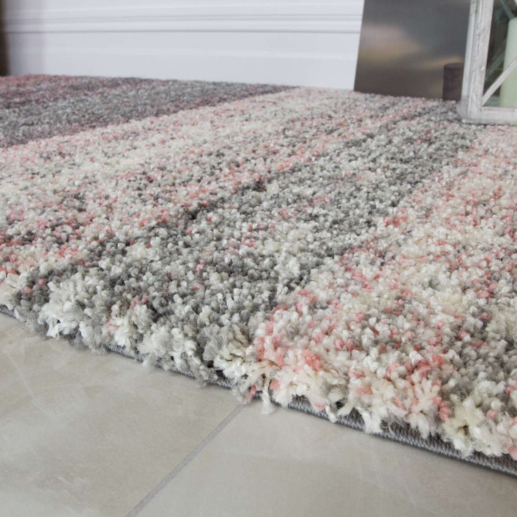 Blush Pink Stripe Shaggy Rug