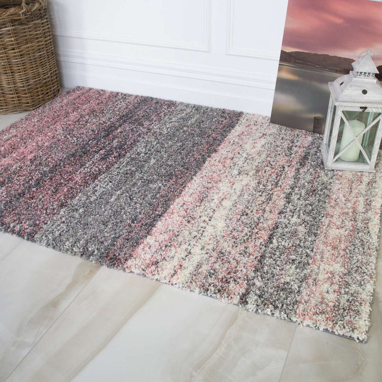 Blush Pink Stripe Shaggy Rug