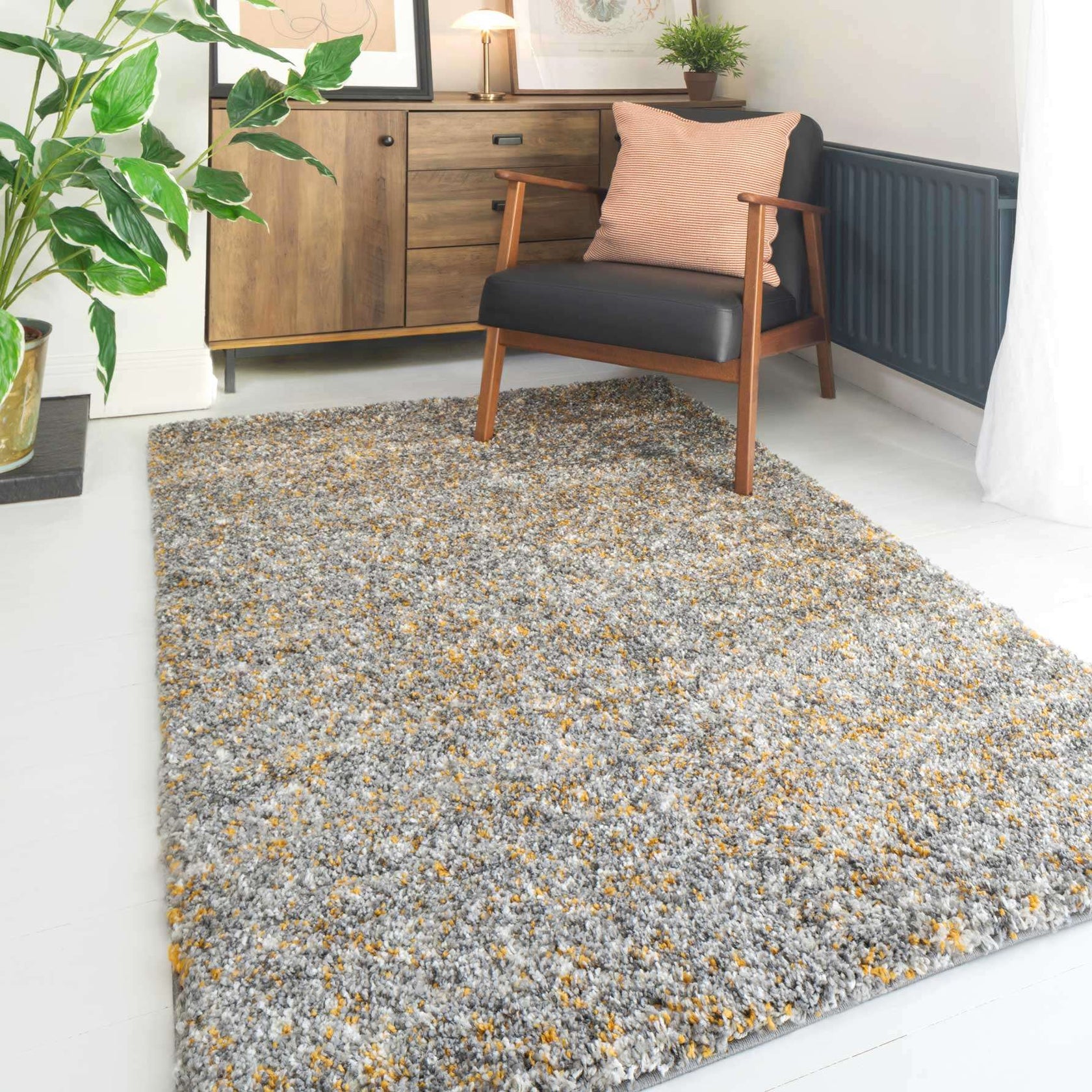 Ochre Luxurious Shaggy Living Room Rug Murano Living Room Rugs
