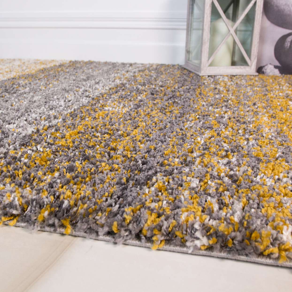 Premium Cosy Ochre Striped Shaggy Rug - Murano | Living Room Rugs ...