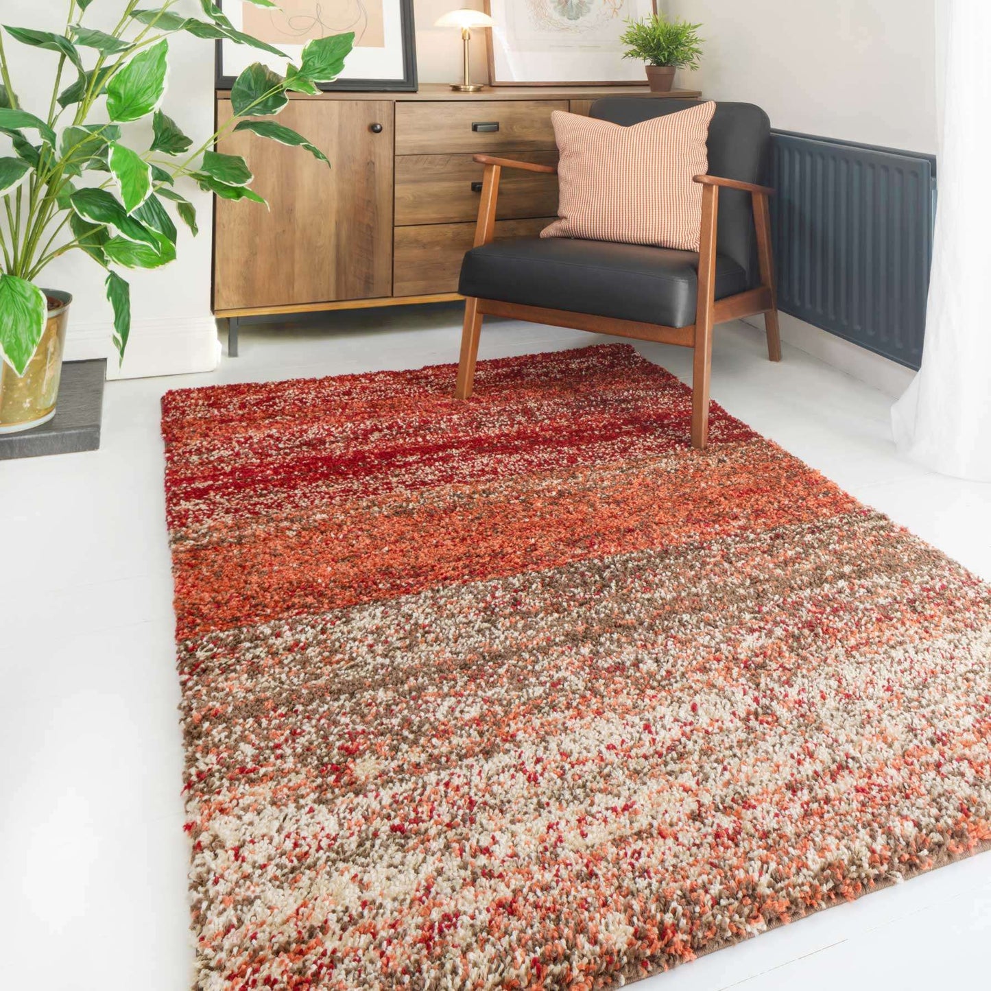 Burnt Orange Mottled Striped Shaggy Living Room Rug Murano Living