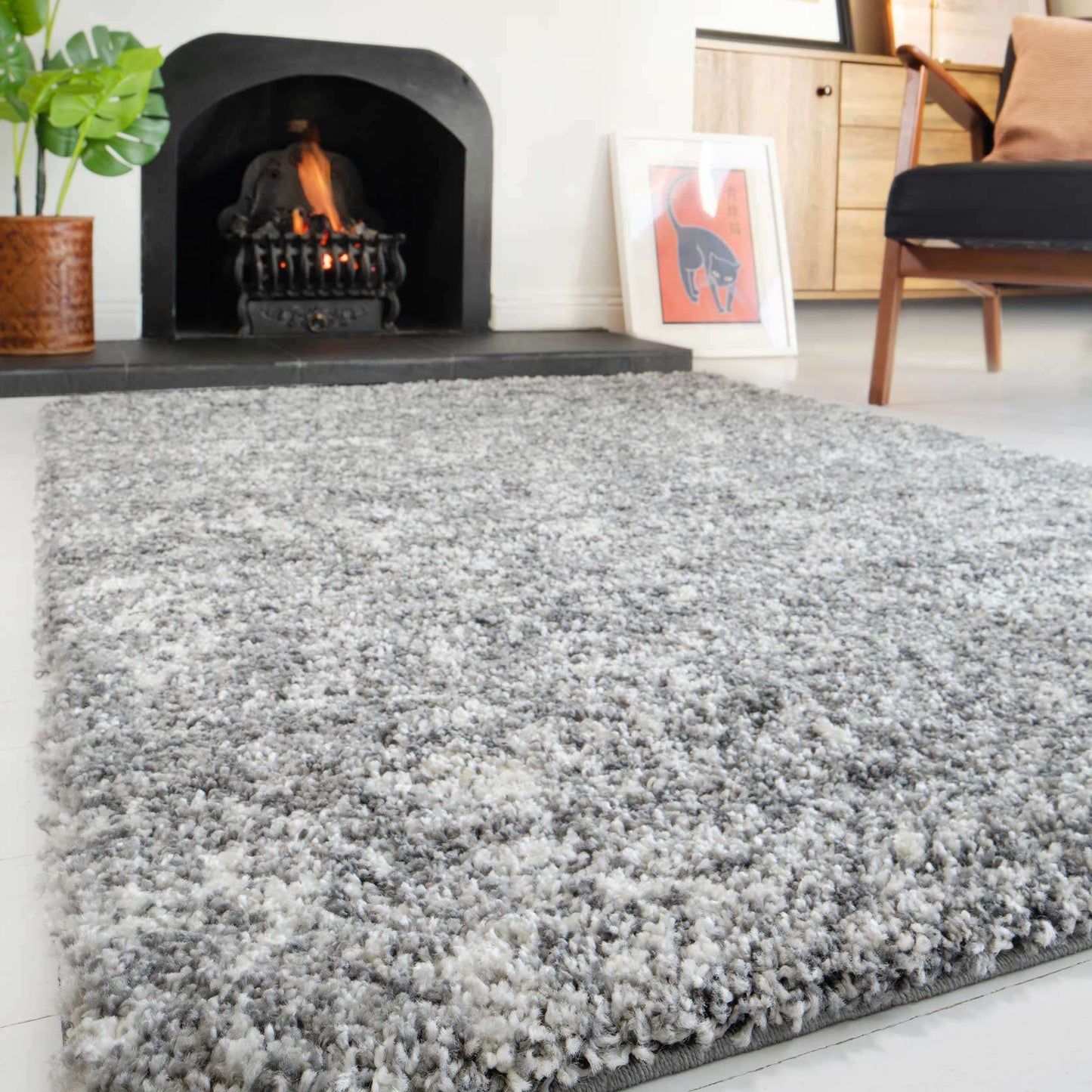 Silver Shaggy Rug for Living Room
