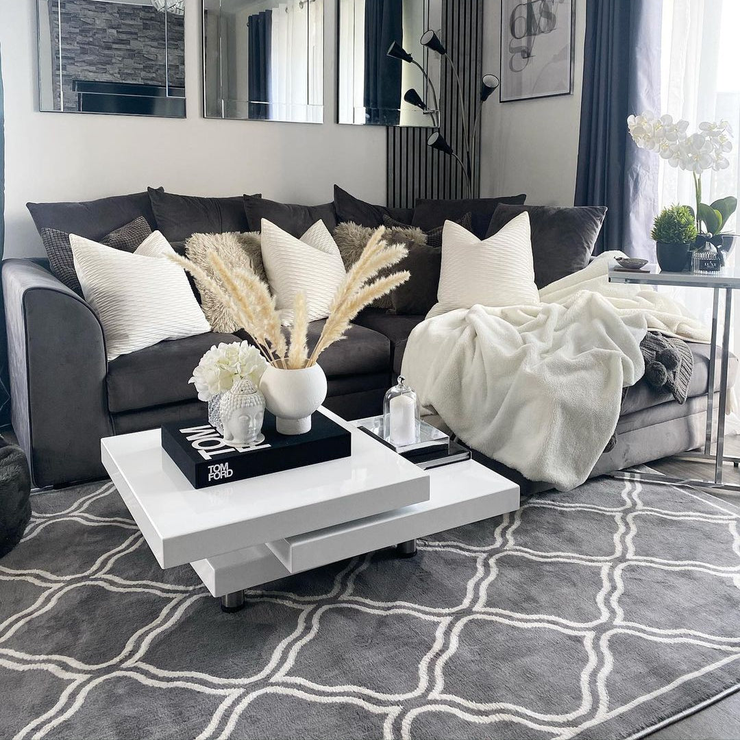 Dark Grey Trellis Living Room Rug