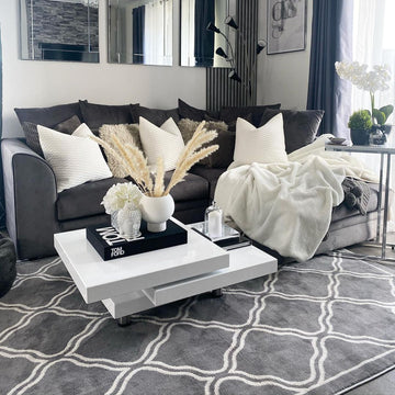 Dark Grey Trellis Living Room Rug