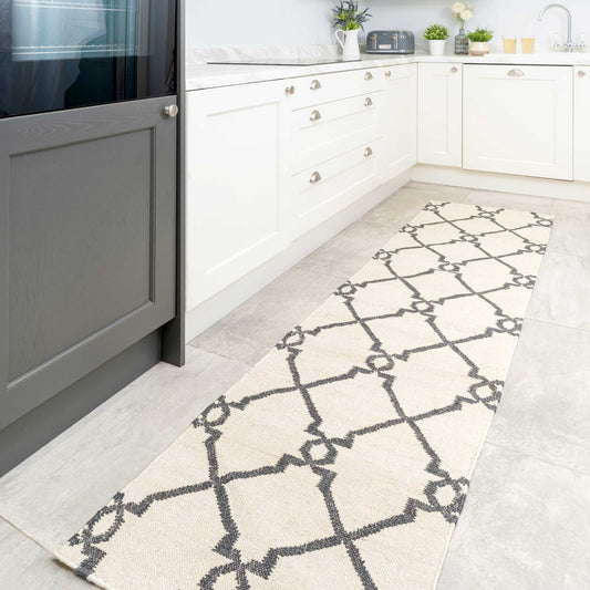 Cream Trellis Jute Area Runner Rug