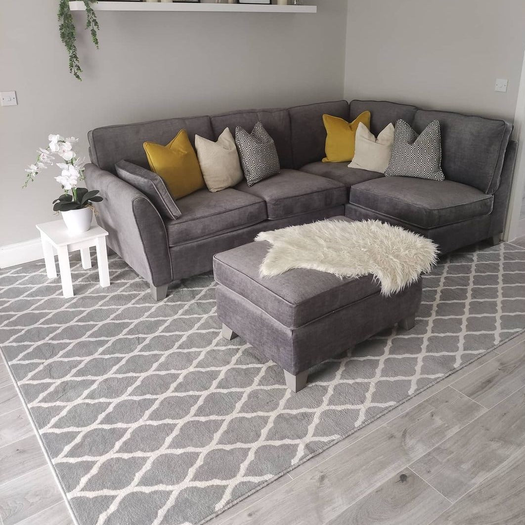 Trellis Silver Grey Durable Rug - Milan