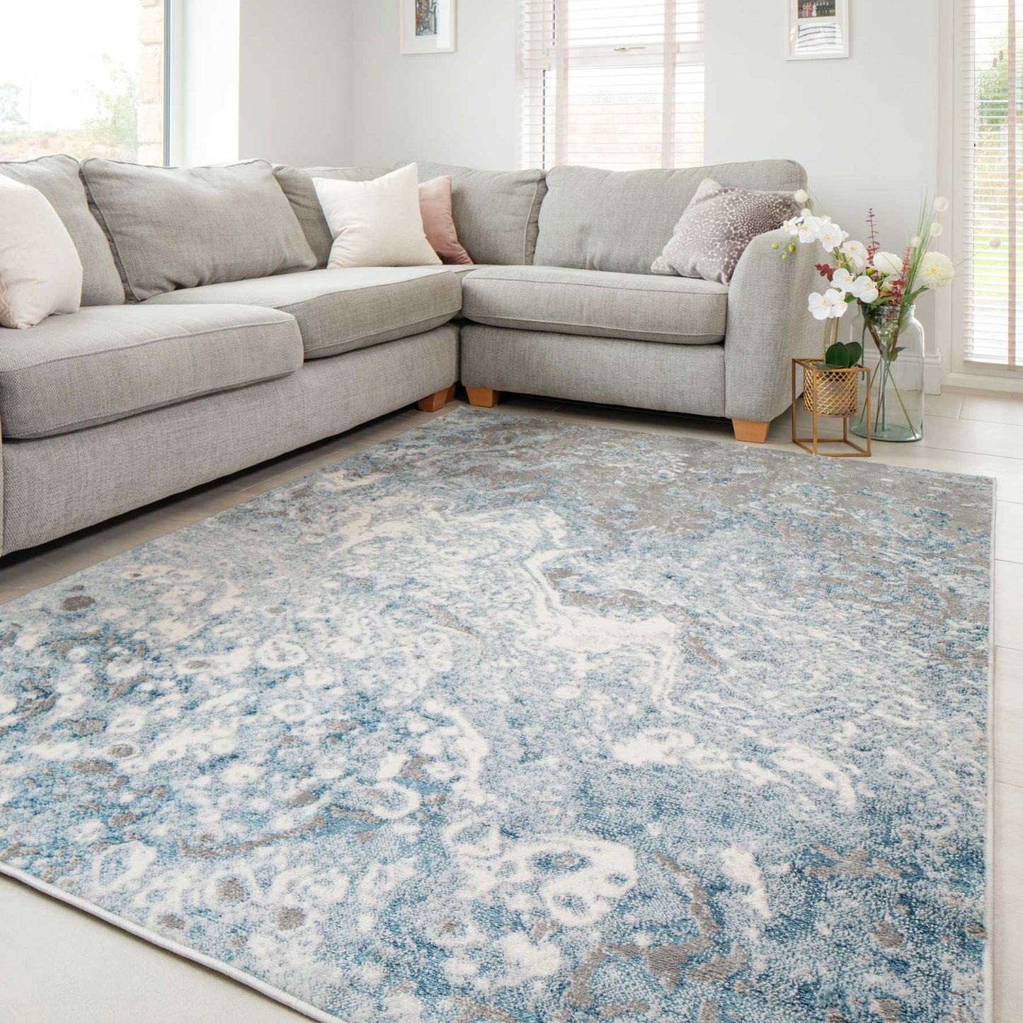 Modern Marble Light Blue Rug | Living Room Rugs | Kukoon Rugs Online