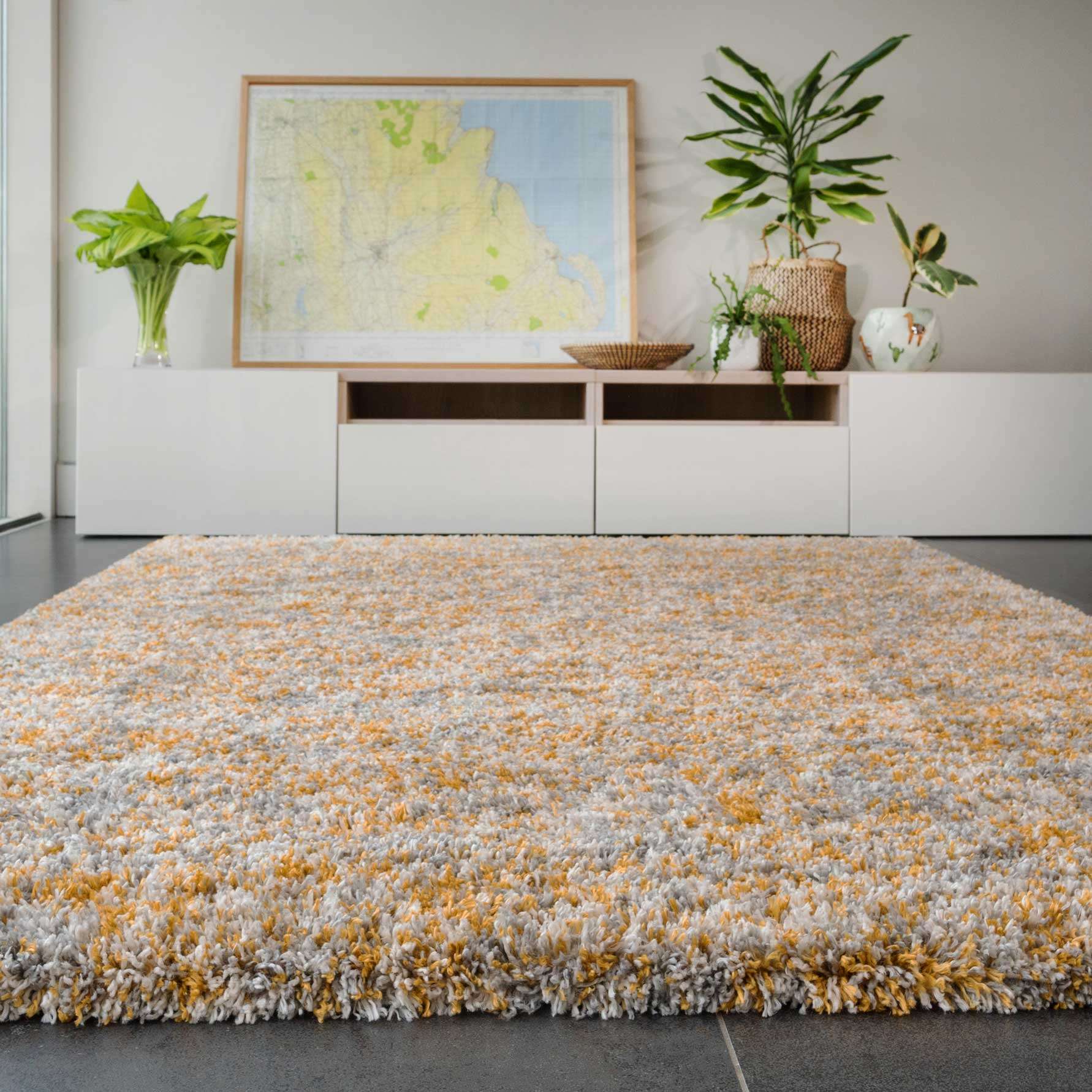 Soft Mottled Gold Grey Shaggy Area Rug - Camberley | Living Room Rugs ...