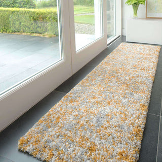 Soft Mottled Gold Grey Shaggy Area Rug
