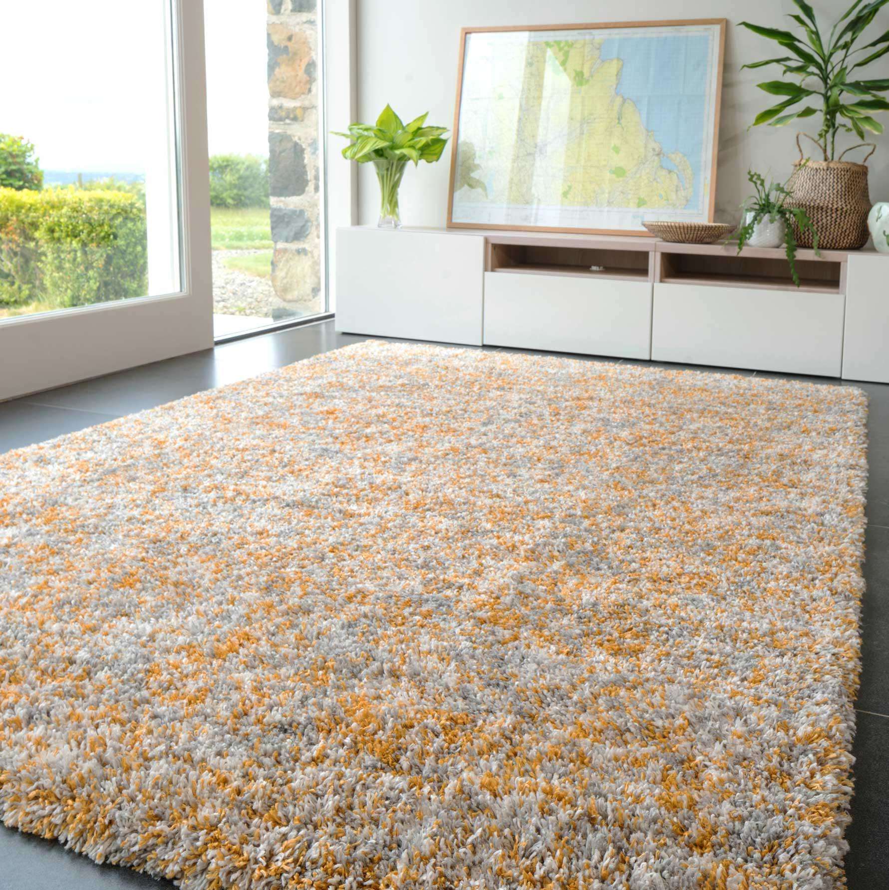 Soft Mottled Gold Grey Shaggy Area Rug