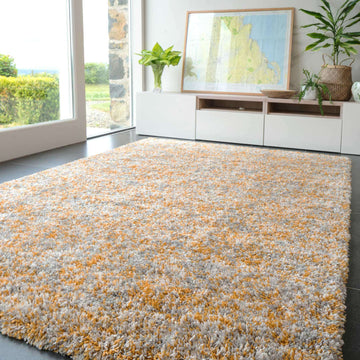 Soft Mottled Gold Grey Shaggy Area Rug
