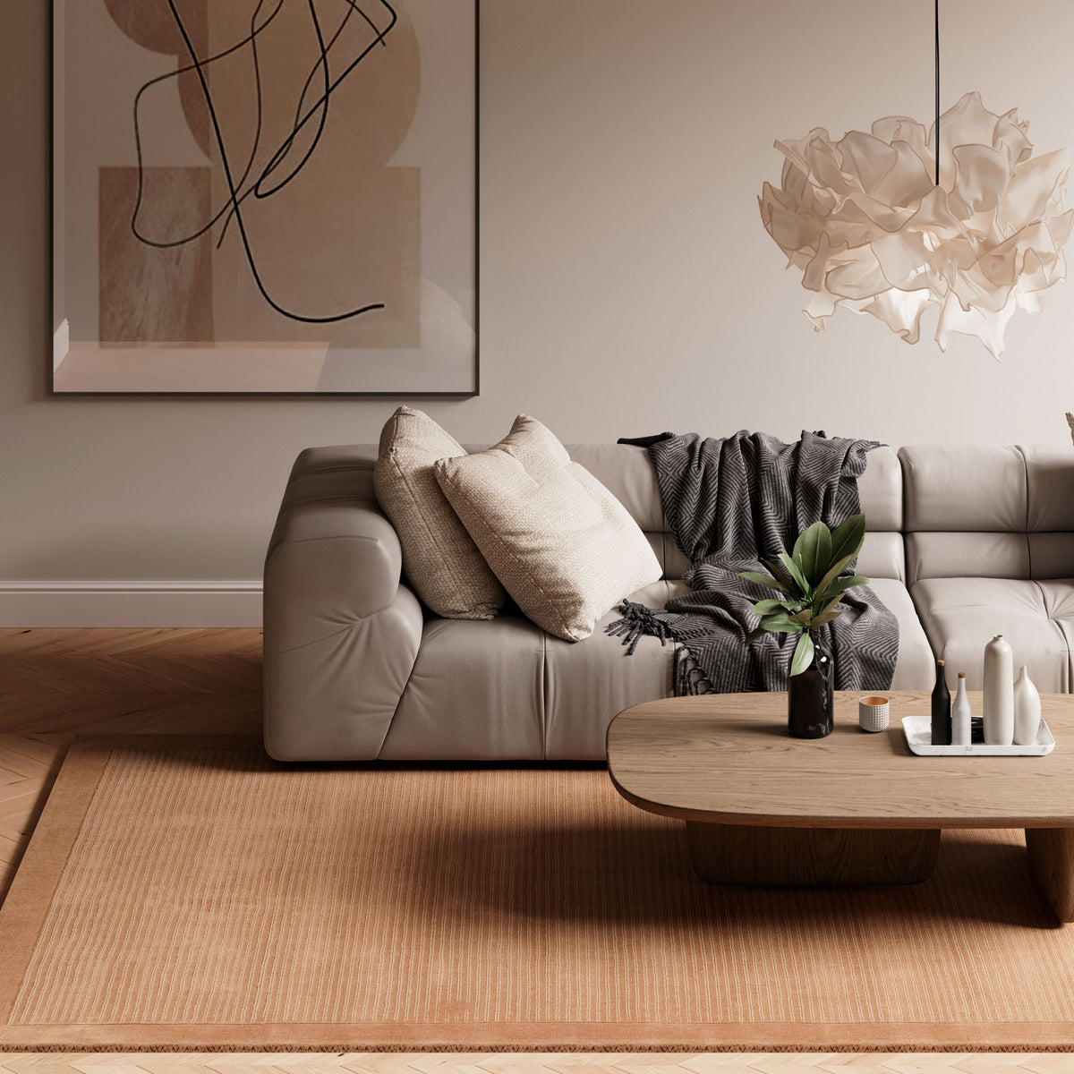 Beige Bordered Wool Rug - Olann Beige