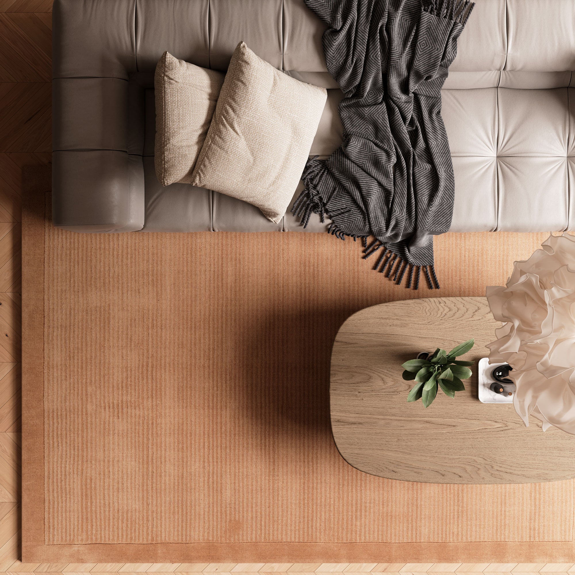 Beige Bordered Wool Rug - Olann Beige