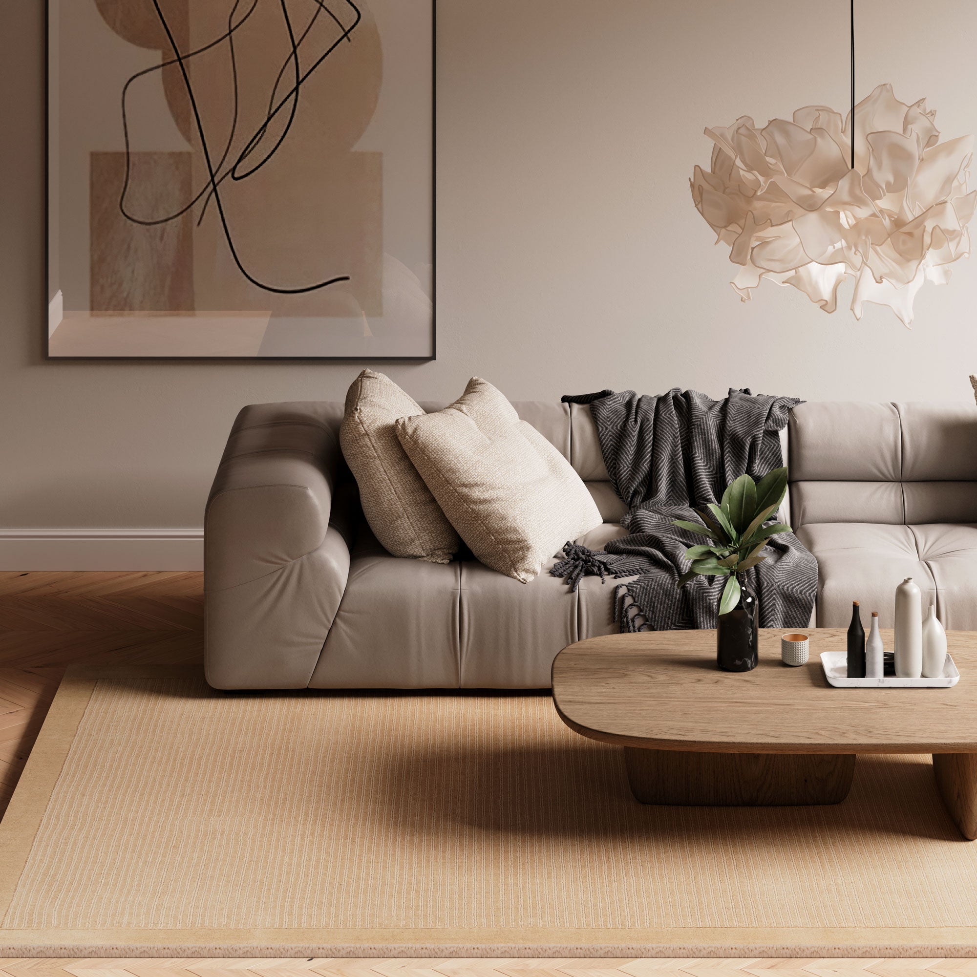 Neutral Bordered Wool Rug - Olann Neutral