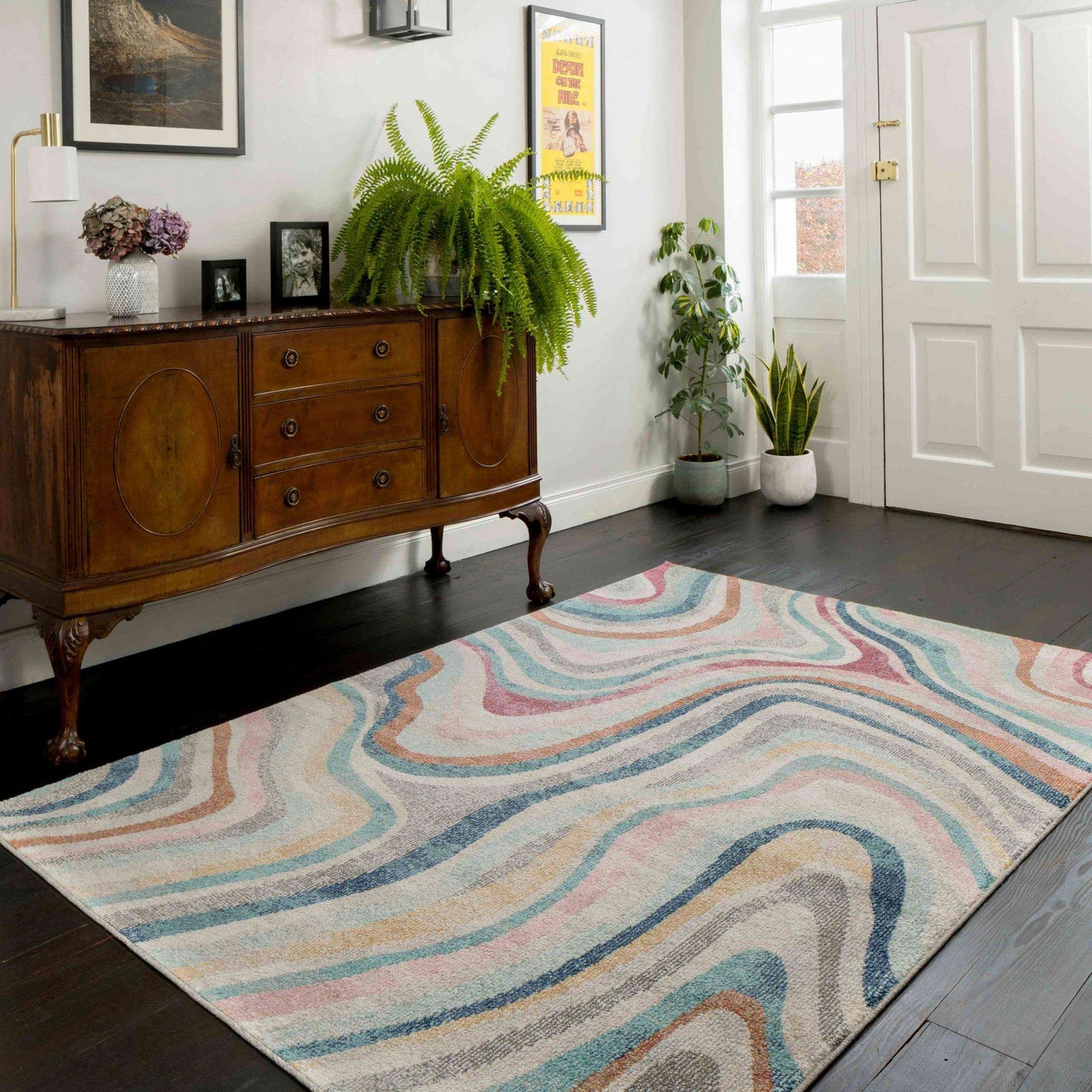 Soft Abstract Marbled Multicolour Living Room Rug