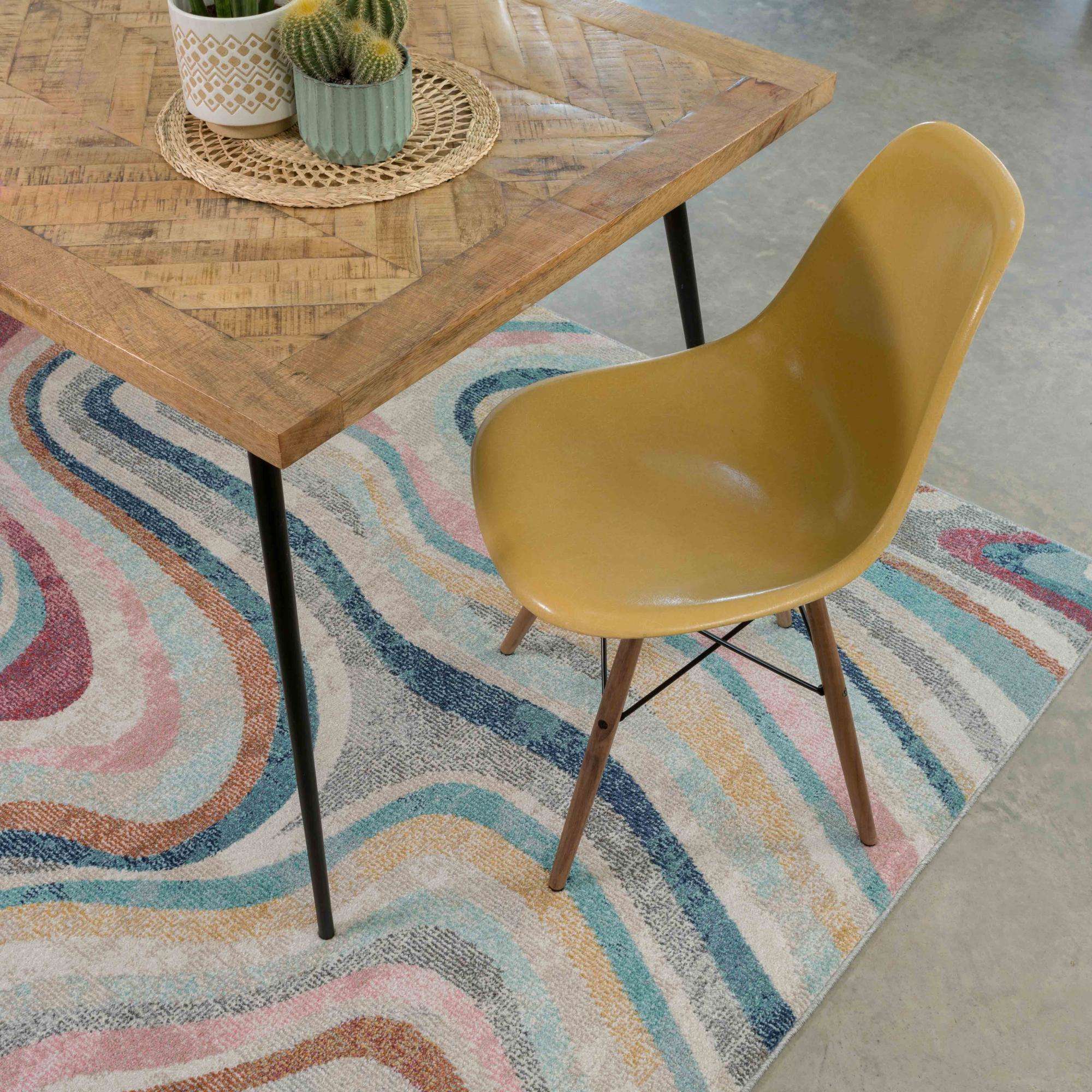 Soft Abstract Marbled Multicolour Living Room Rug