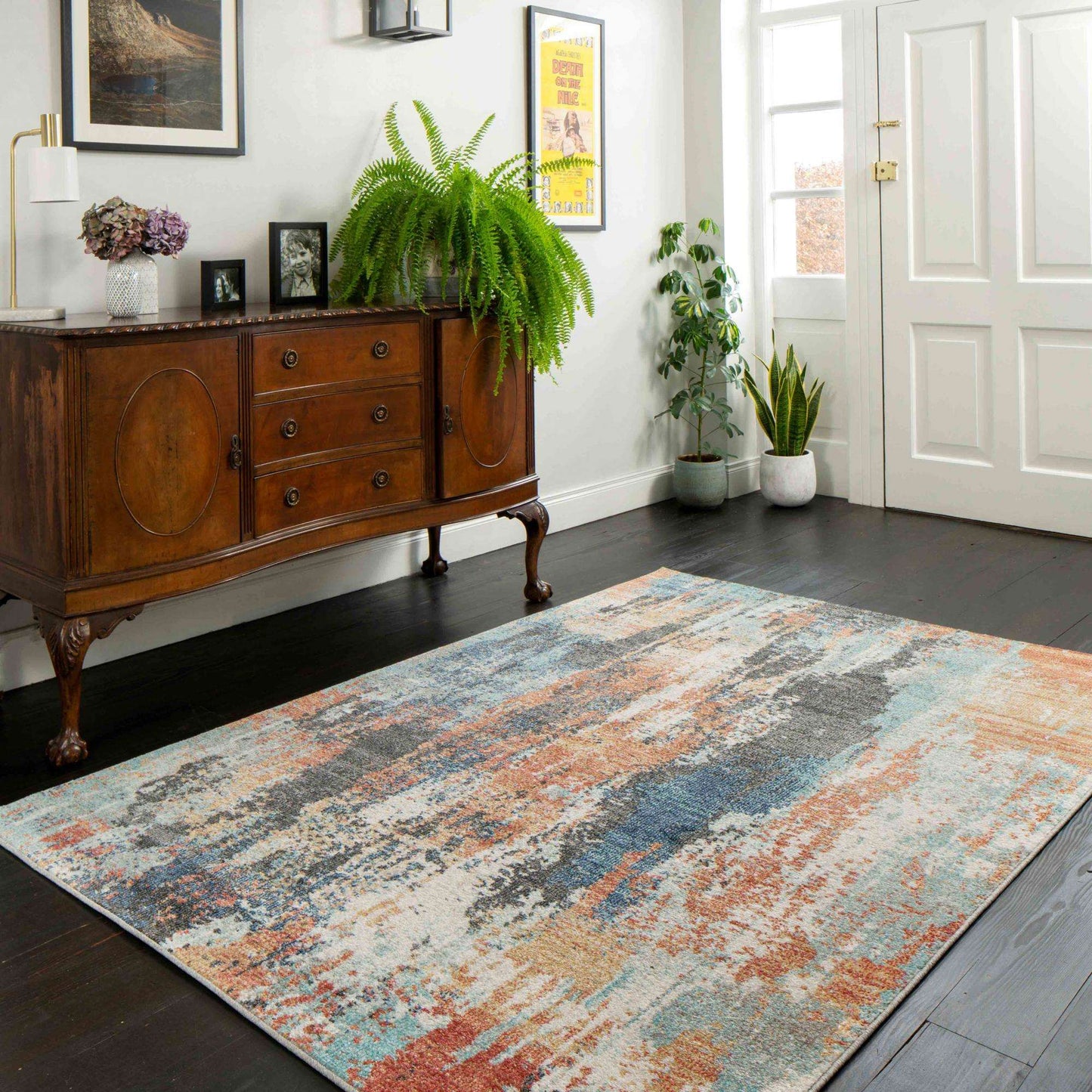Soft Abstract Distressed Multicolour Living Room Rug
