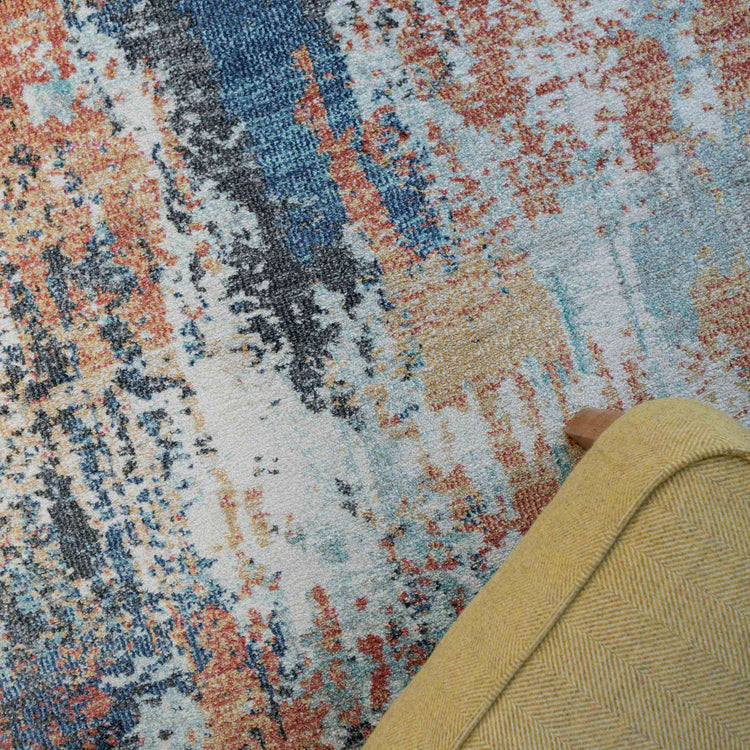 Soft Abstract Distressed Multicolour Living Room Rug