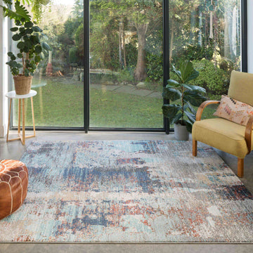 Soft Abstract Distressed Blue Living Room Rug
