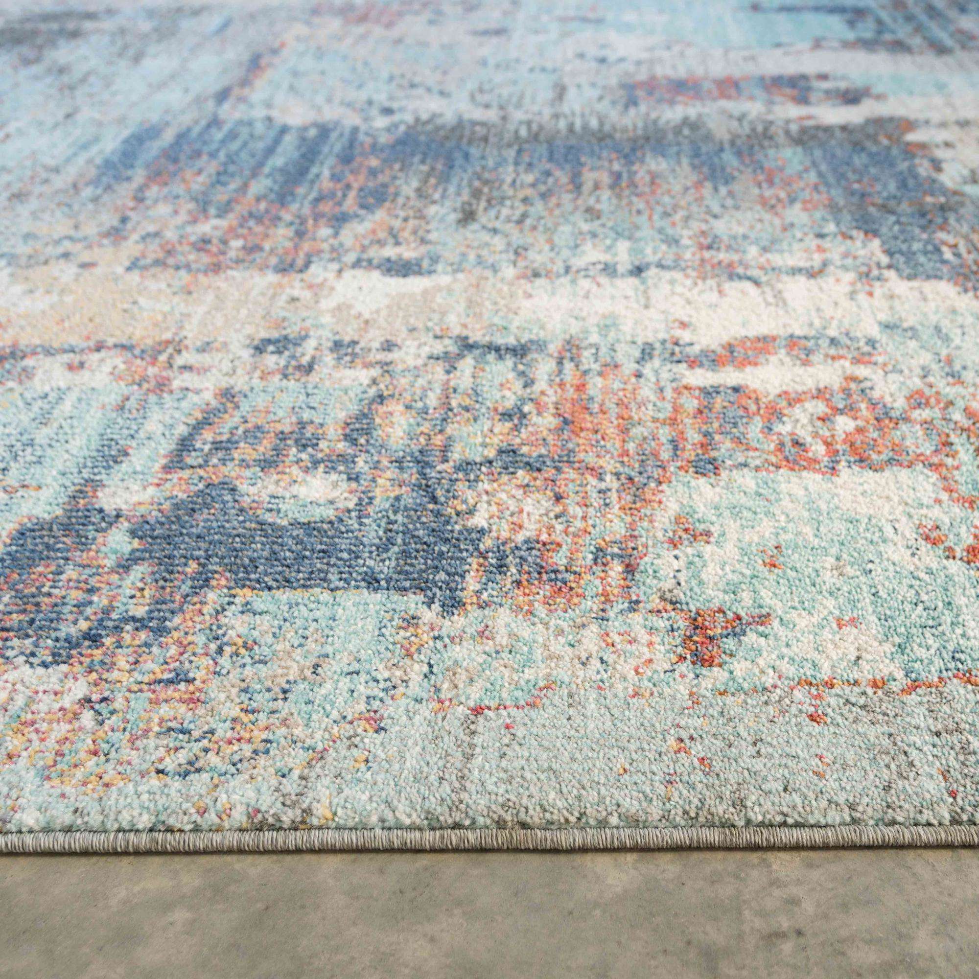 Soft Abstract Distressed Blue Living Room Rug