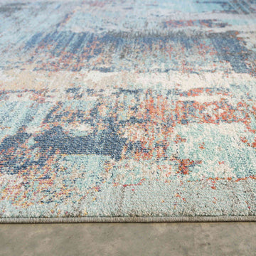 Soft Abstract Distressed Blue Living Room Rug
