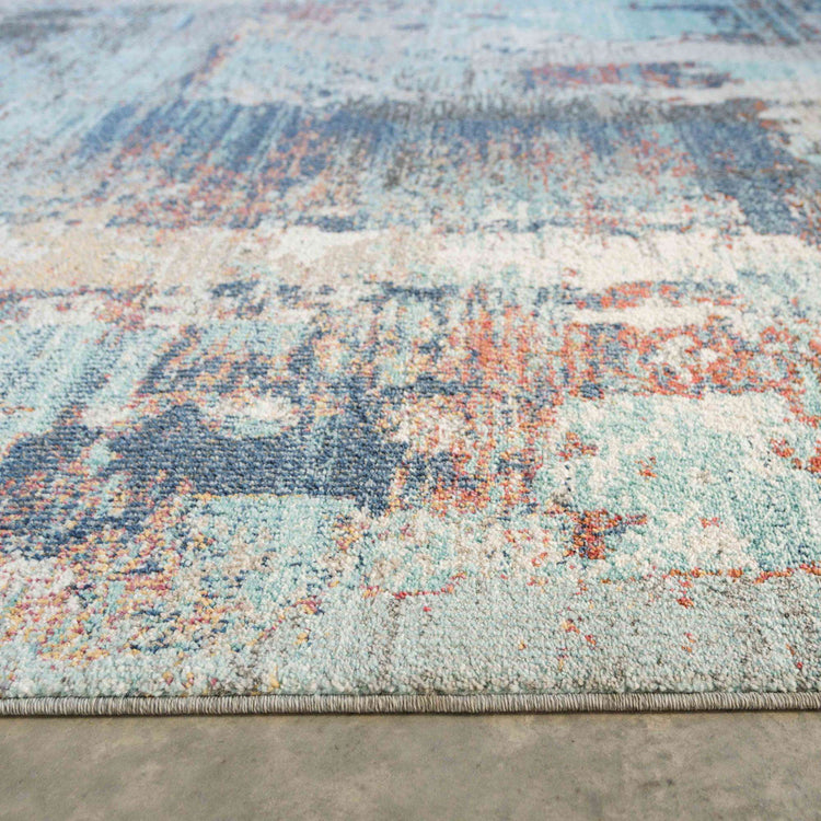 Soft Abstract Distressed Blue Living Room Rug