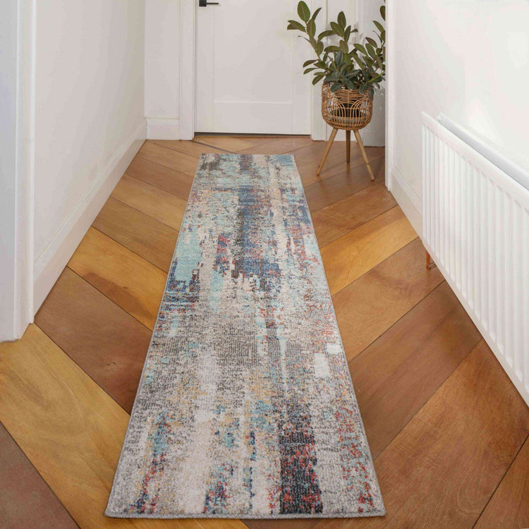 Soft Abstract Distressed Blue Living Room Rug